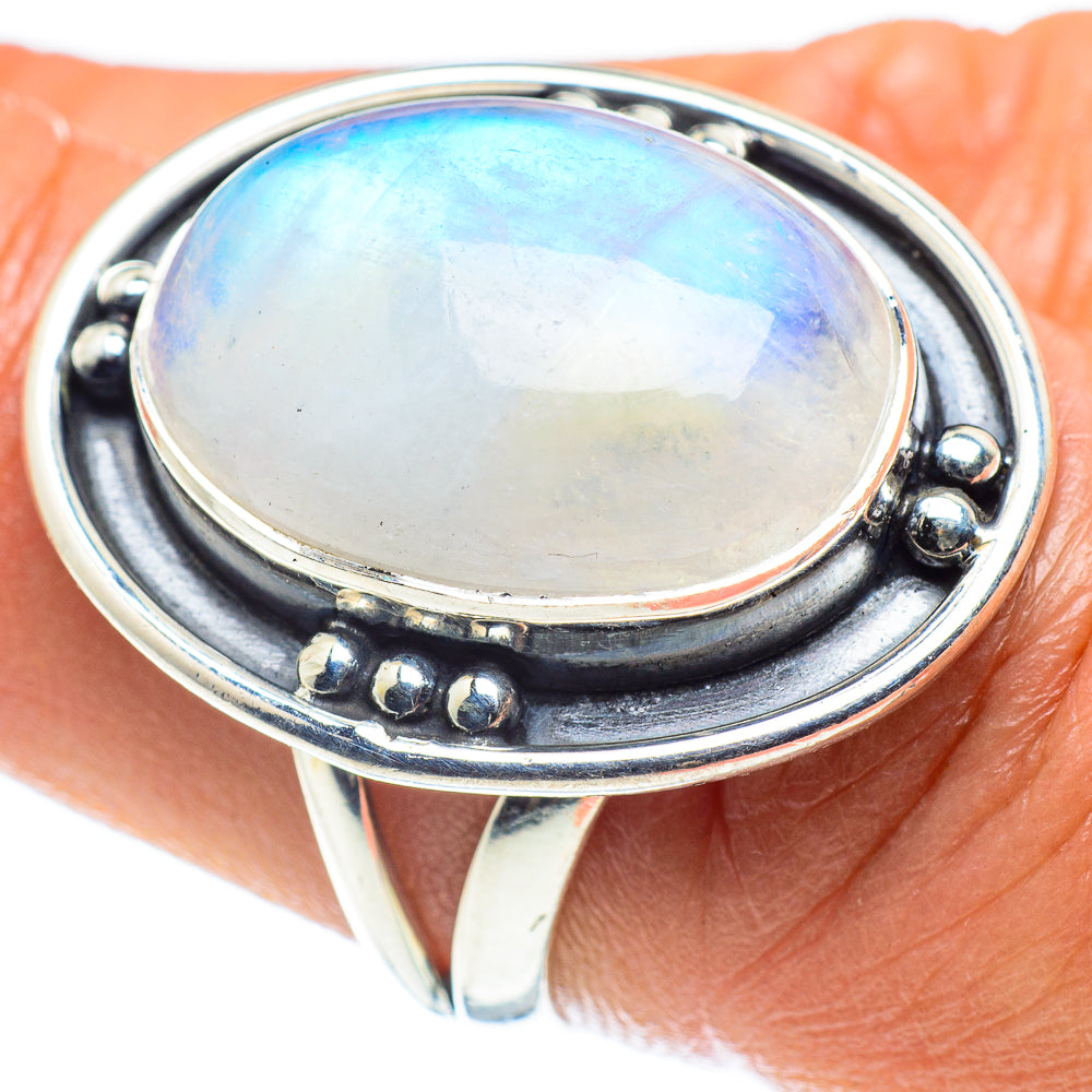 Rainbow Moonstone Rings handcrafted by Anasilvercos - RING58898