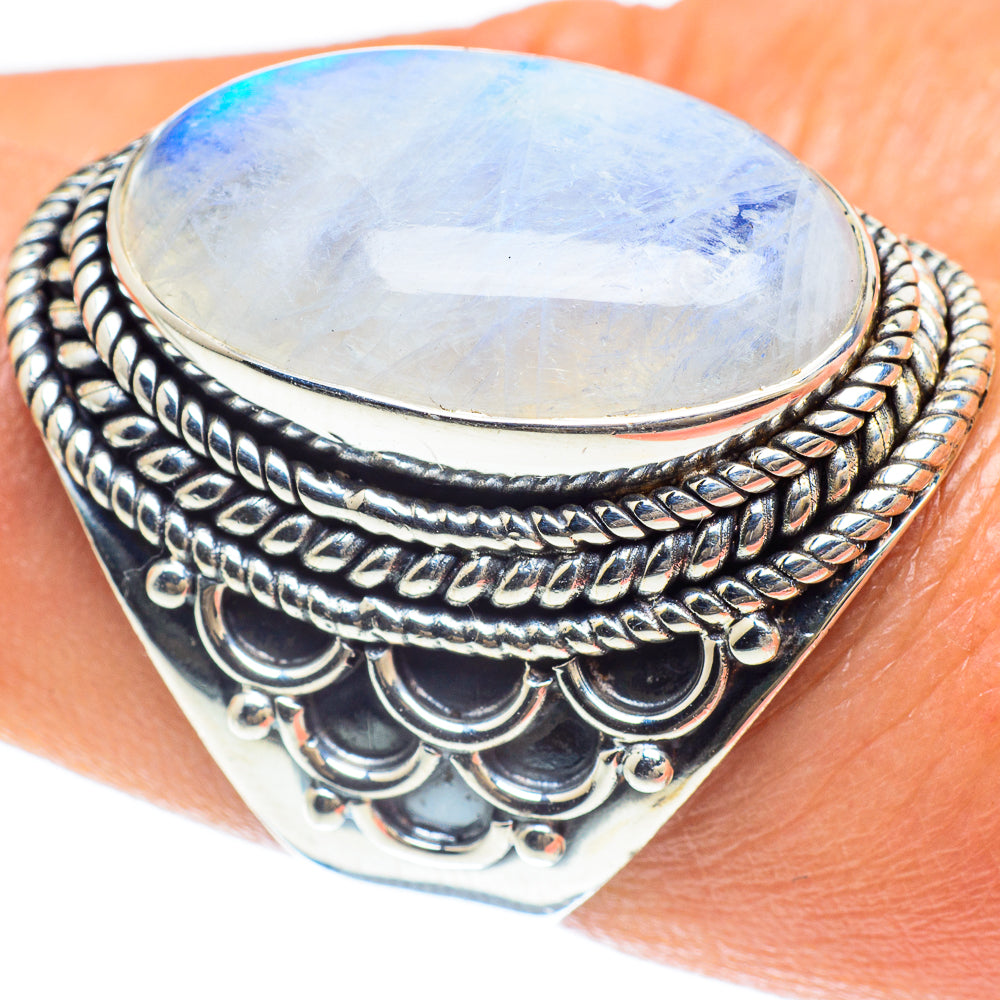 Rainbow Moonstone Rings handcrafted by Anasilvercos - RING58941