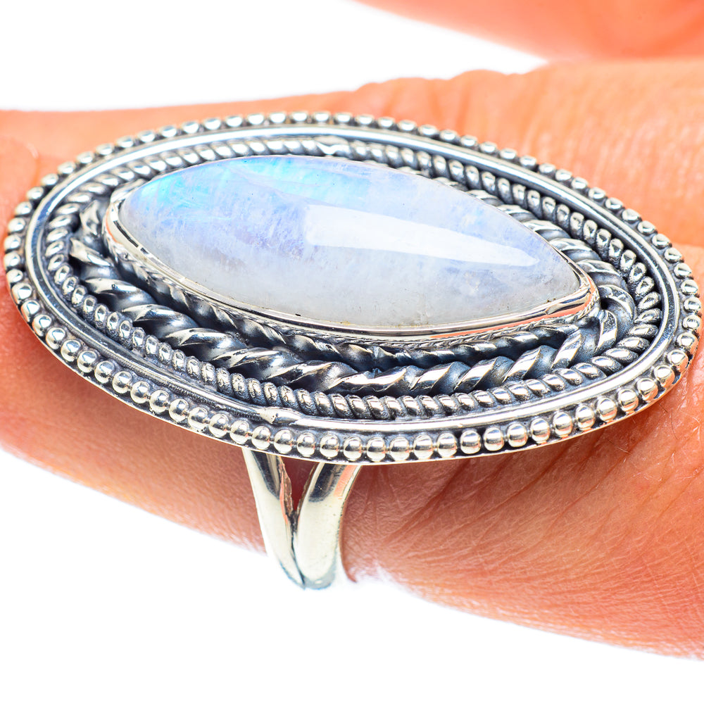 Rainbow Moonstone Rings handcrafted by Anasilvercos - RING59003