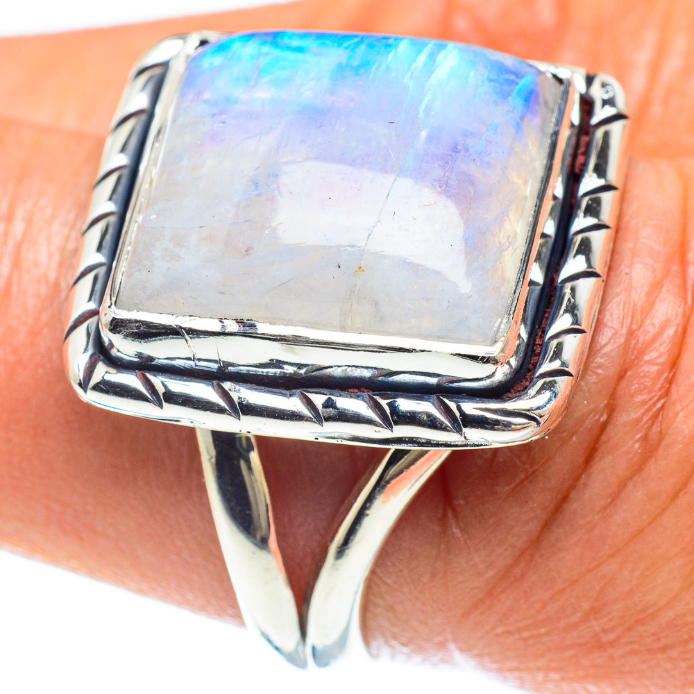 Rainbow Moonstone Rings handcrafted by Anasilvercos - RING59009