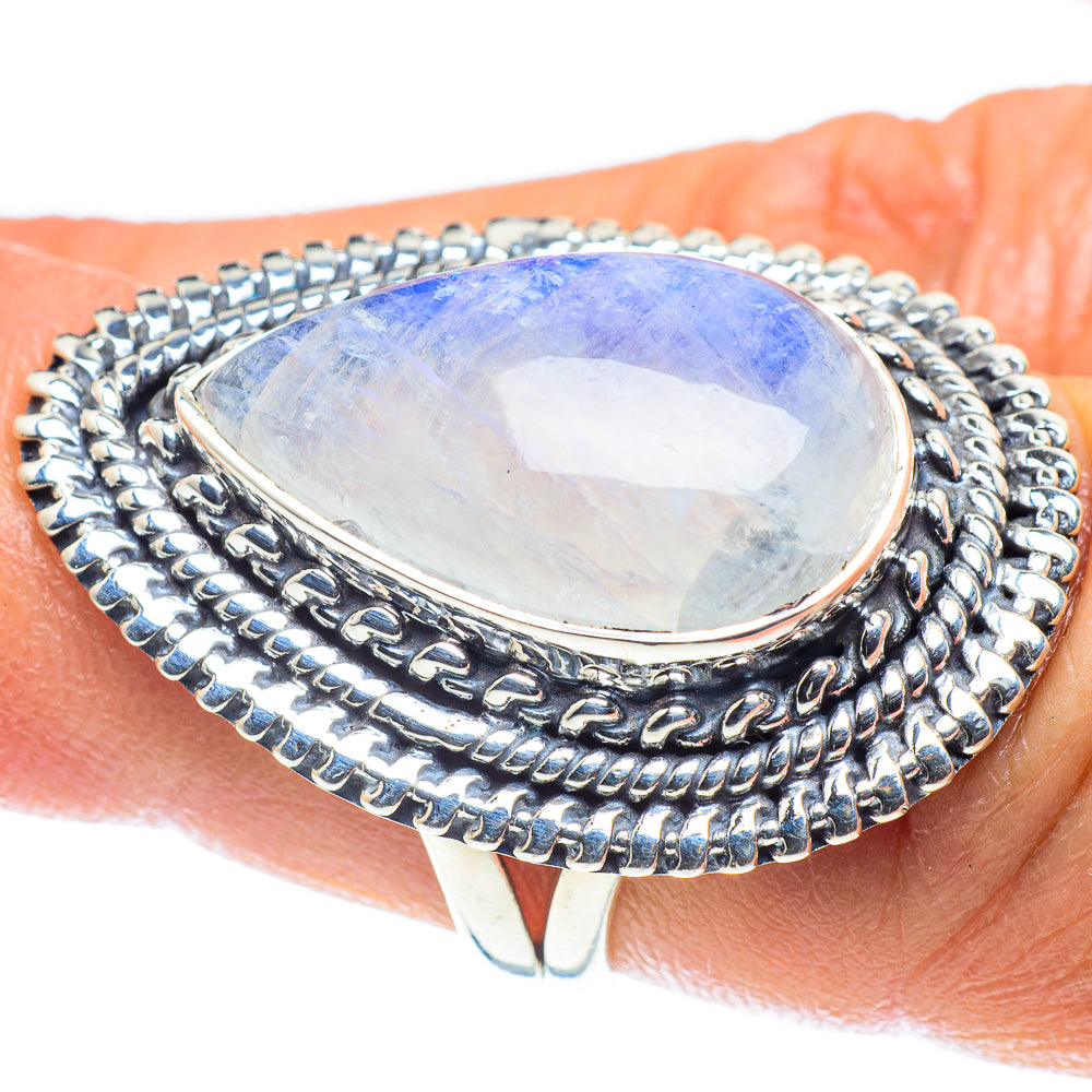 Rainbow Moonstone Rings handcrafted by Anasilvercos - RING59014