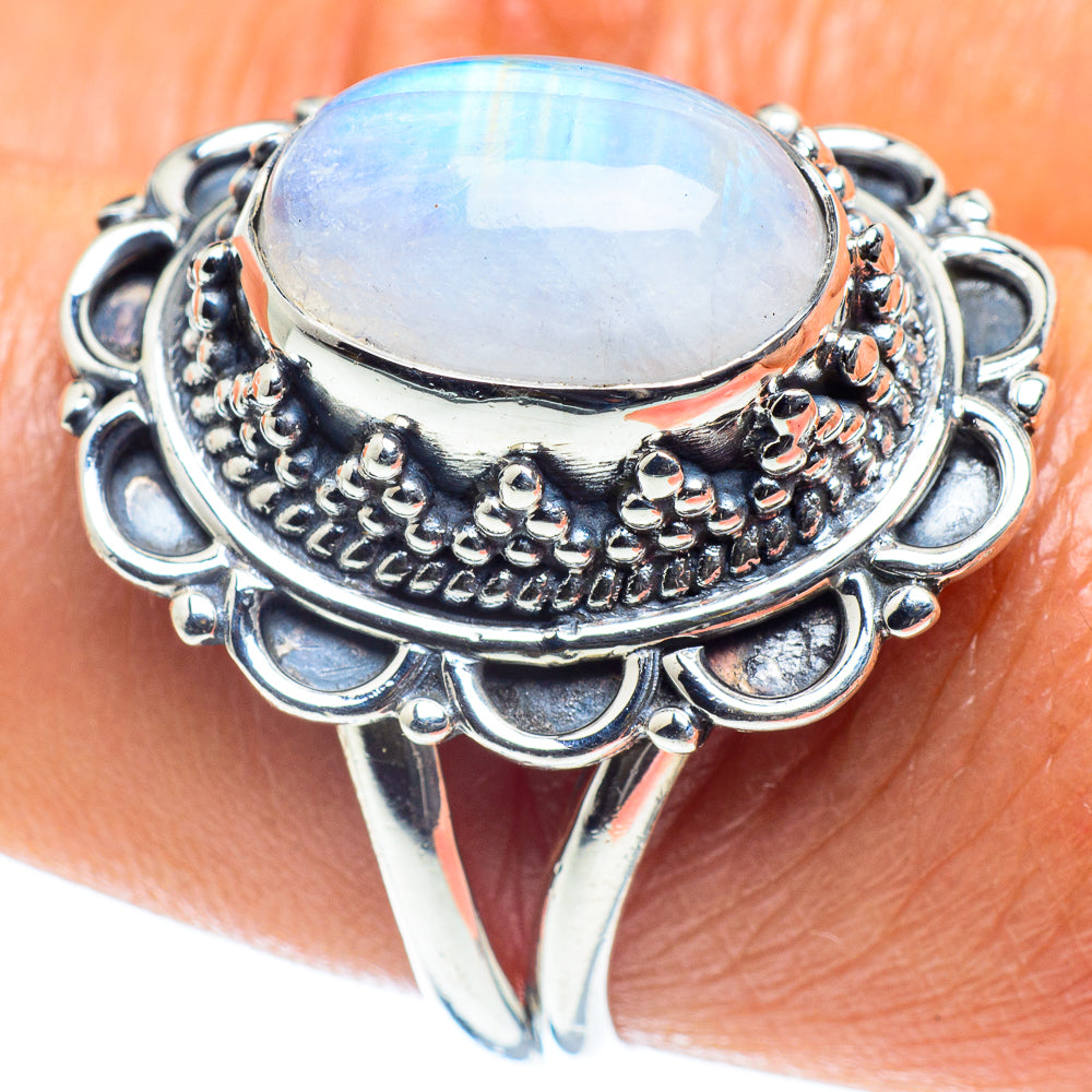 Rainbow Moonstone Rings handcrafted by Anasilvercos - RING59122