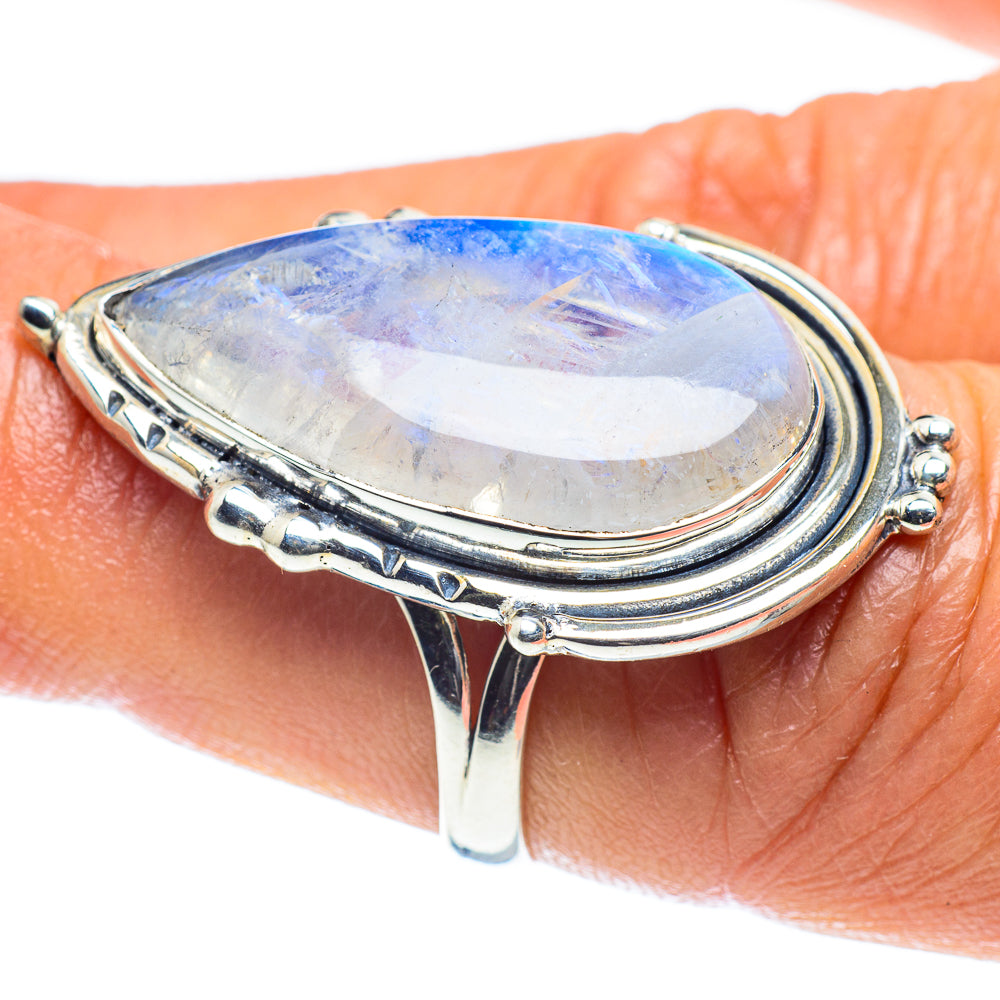 Rainbow Moonstone Rings handcrafted by Anasilvercos - RING59125