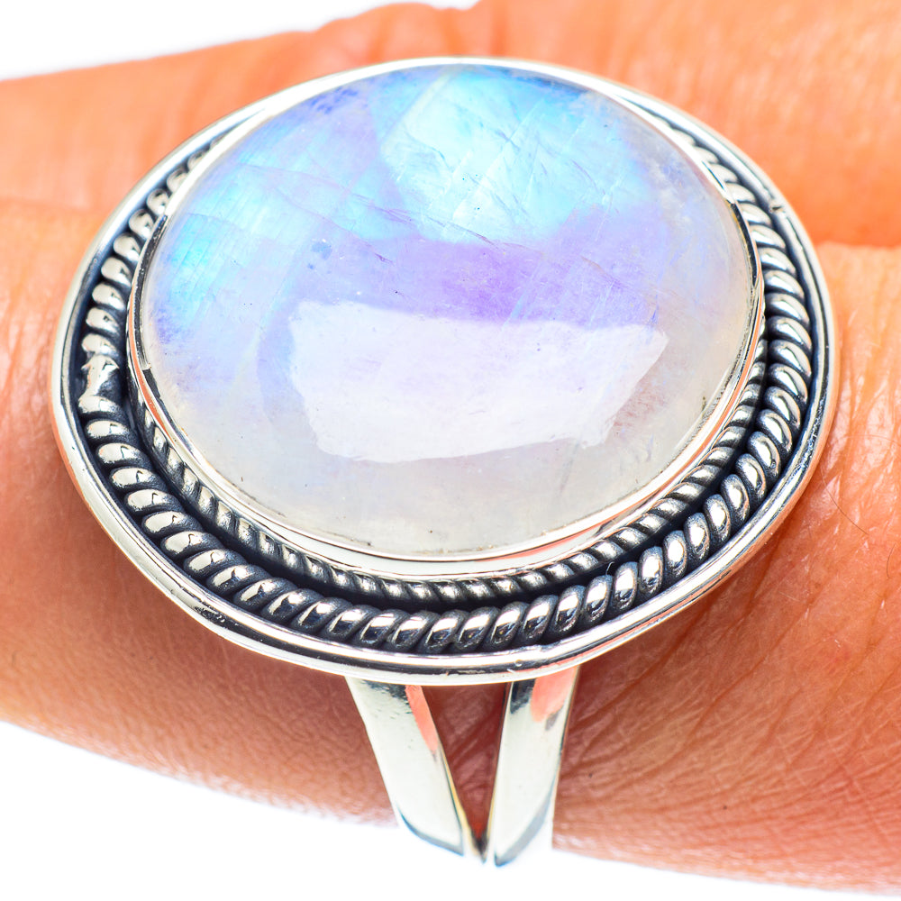 Rainbow Moonstone Rings handcrafted by Anasilvercos - RING59149