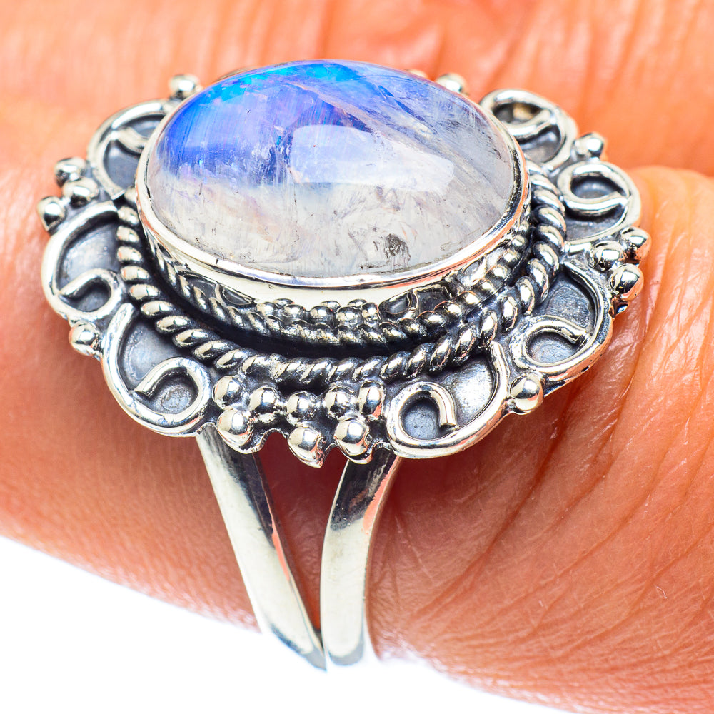Rainbow Moonstone Rings handcrafted by Anasilvercos - RING59281
