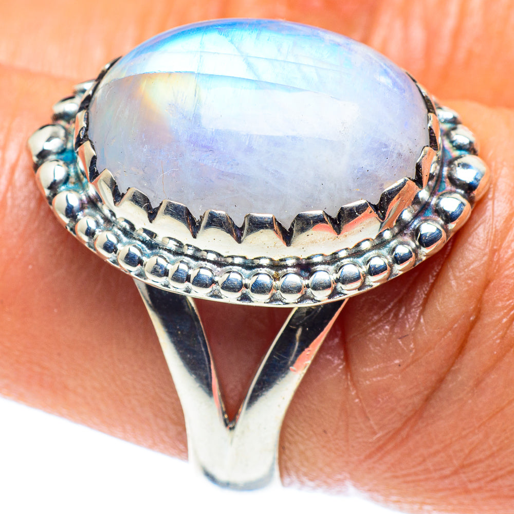 Rainbow Moonstone Rings handcrafted by Anasilvercos - RING59448