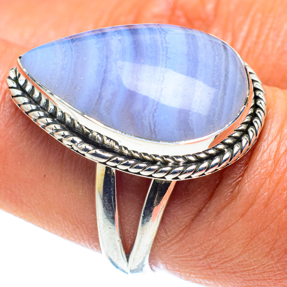 Blue Lace Agate Rings handcrafted by Anasilvercos - RING59491