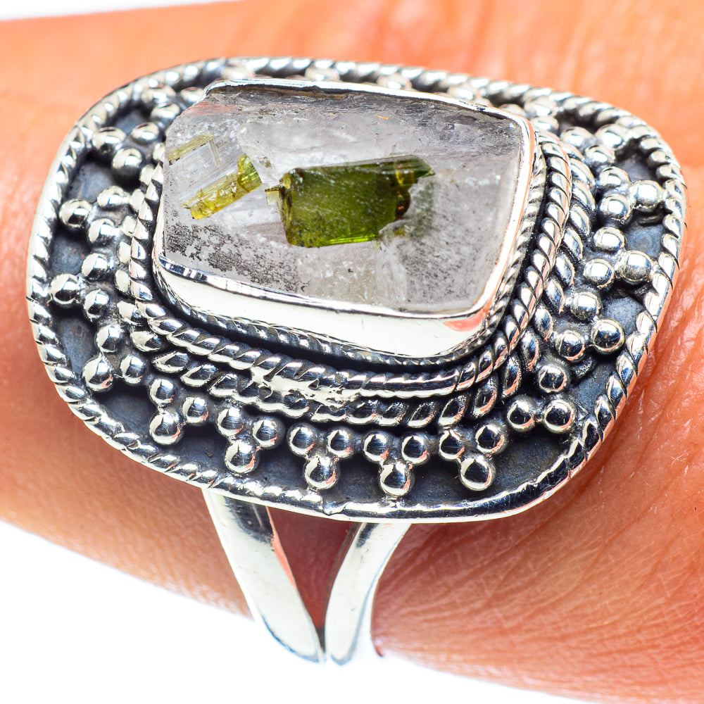 Green Tourmaline In Quartz Rings handcrafted by Anasilvercos - RING59495