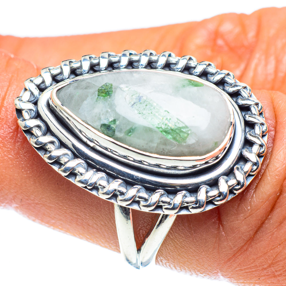 Green Tourmaline In Quartz Rings handcrafted by Anasilvercos - RING59501