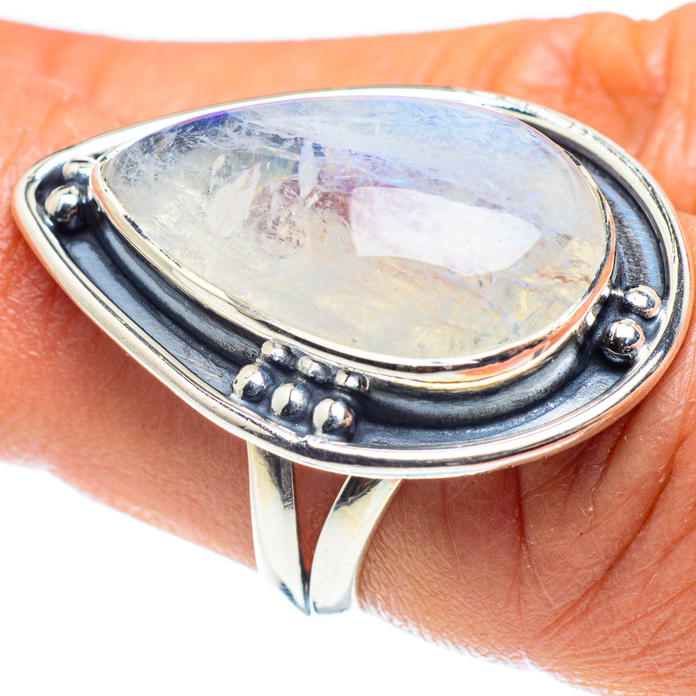 Rainbow Moonstone Rings handcrafted by Anasilvercos - RING59518