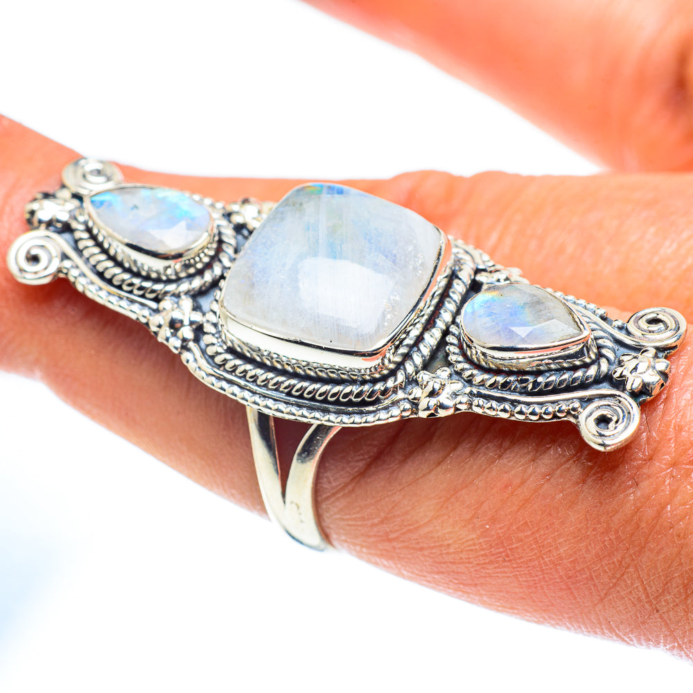 Rainbow Moonstone Rings handcrafted by Anasilvercos - RING59544