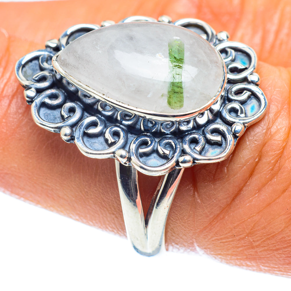 Green Tourmaline In Quartz Rings handcrafted by Anasilvercos - RING59610