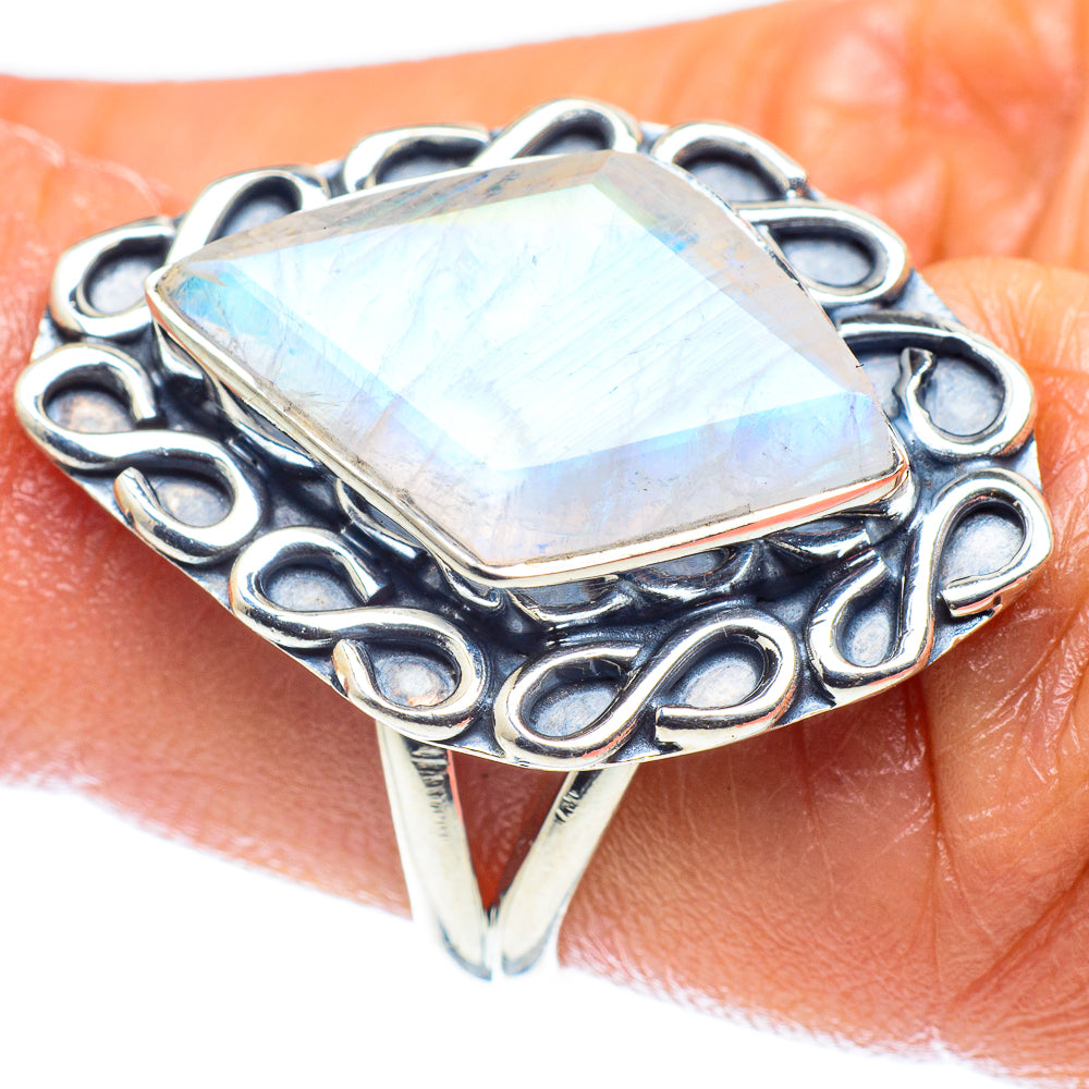 Rainbow Moonstone Rings handcrafted by Anasilvercos - RING59628