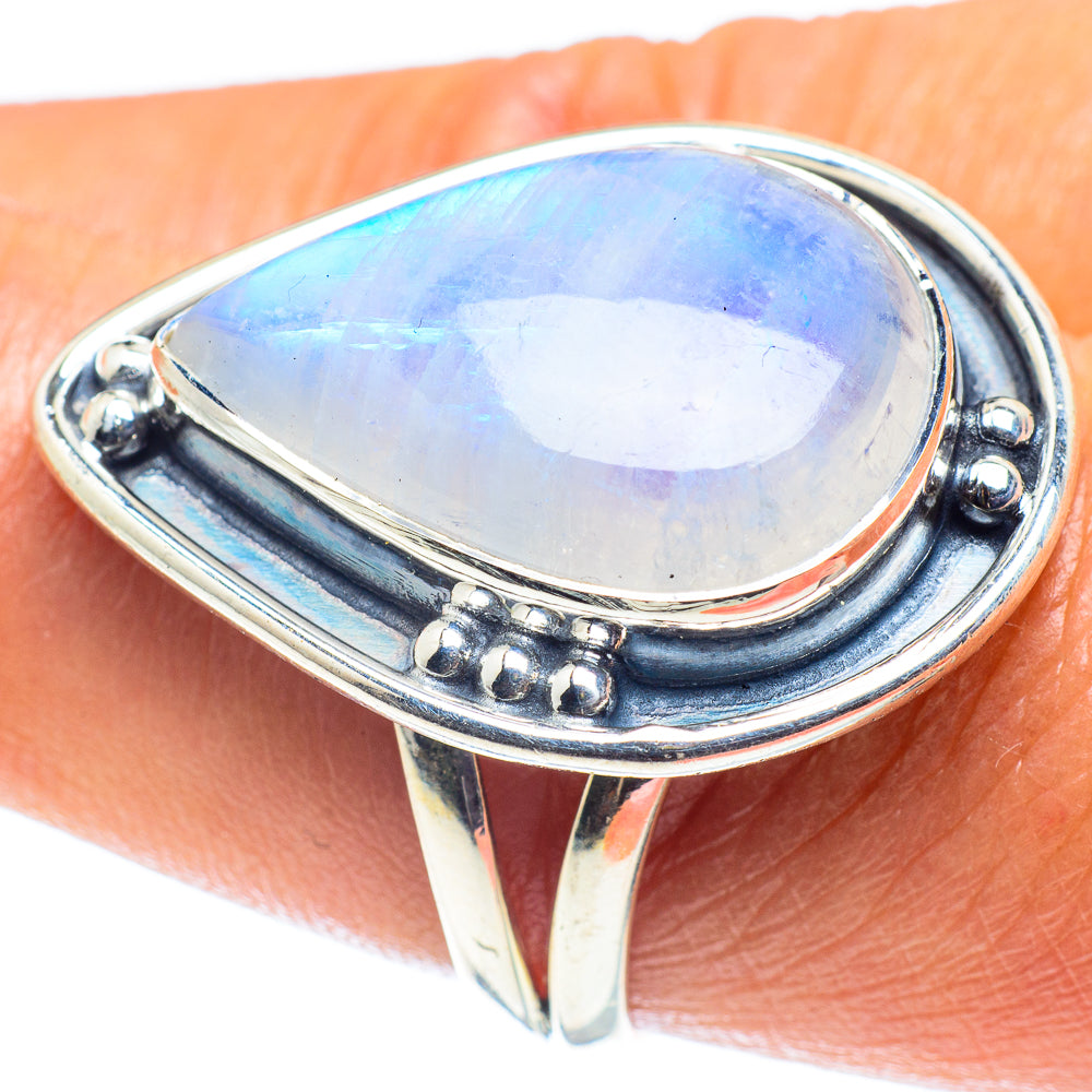 Rainbow Moonstone Rings handcrafted by Anasilvercos - RING59635