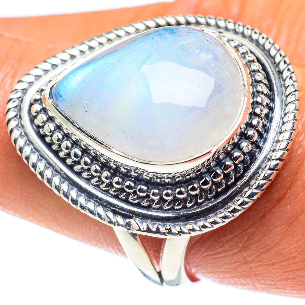 Rainbow Moonstone Rings handcrafted by Anasilvercos - RING59672