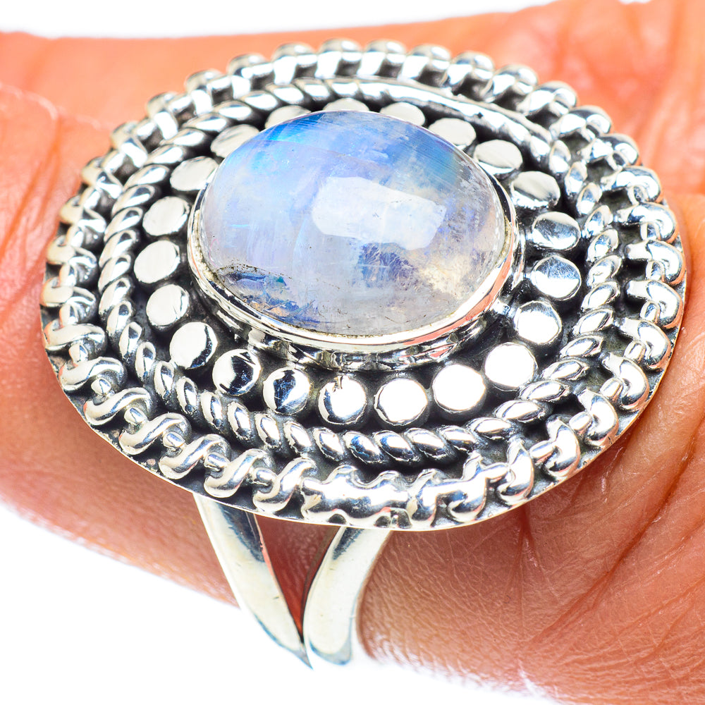 Rainbow Moonstone Rings handcrafted by Anasilvercos - RING59684