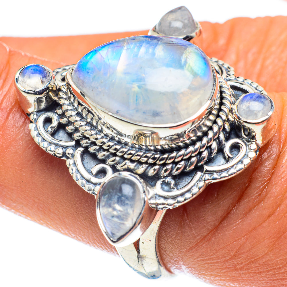 Rainbow Moonstone Rings handcrafted by Anasilvercos - RING59708