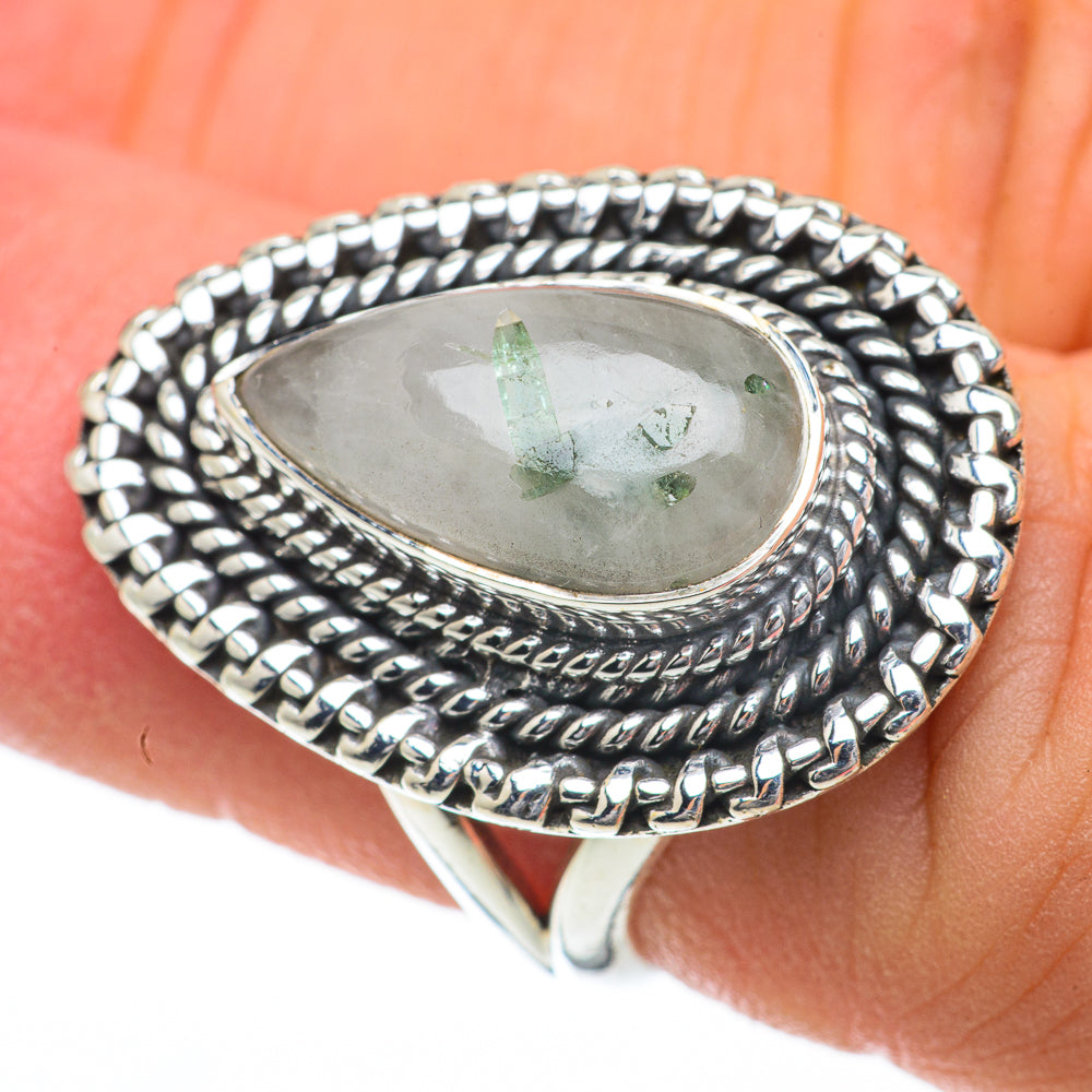 Green Tourmaline In Quartz Rings handcrafted by Anasilvercos - RING59757