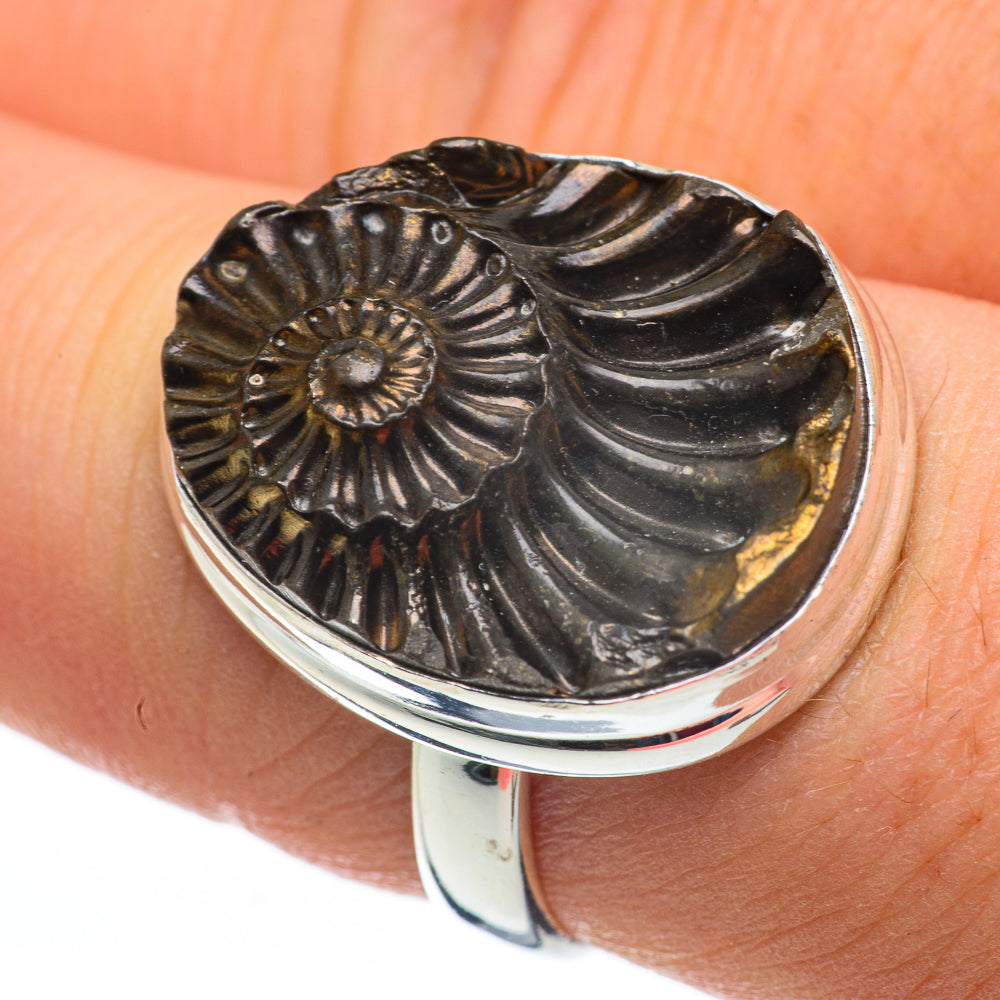 Pyrite Ammonite Rings handcrafted by Anasilvercos - RING60247