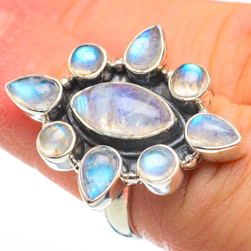 Rainbow Moonstone Rings handcrafted by Anasilvercos - RING60511