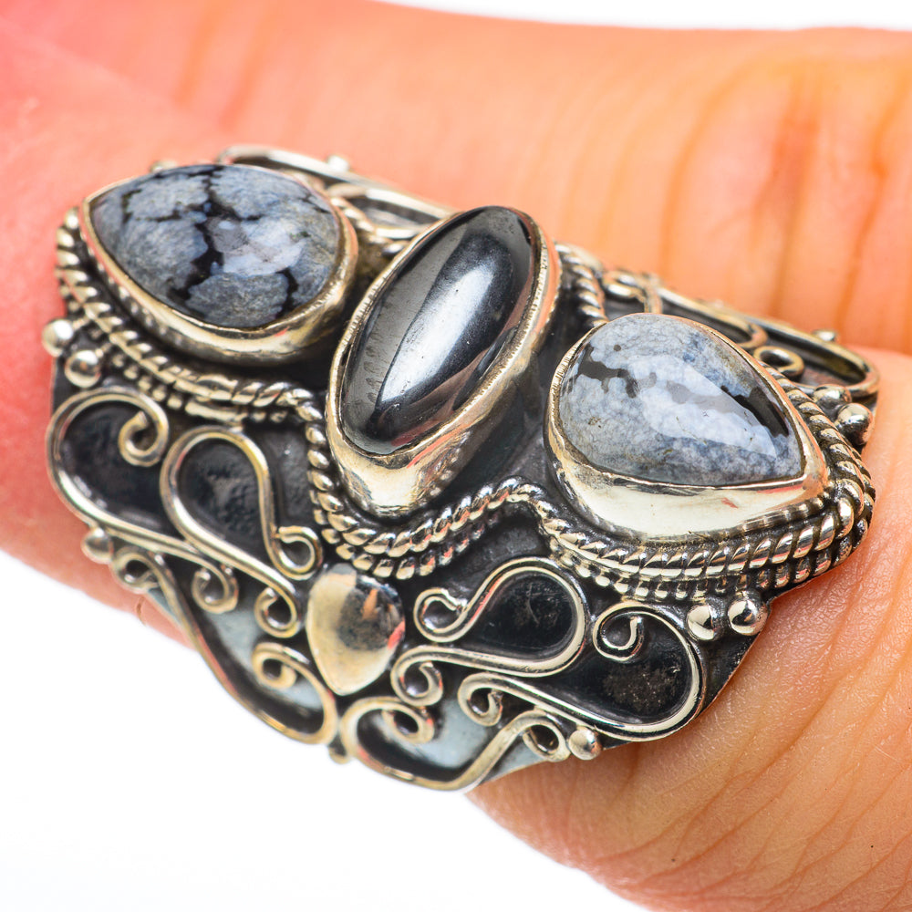 Snowflake Obsidian Rings handcrafted by Anasilvercos - RING60653