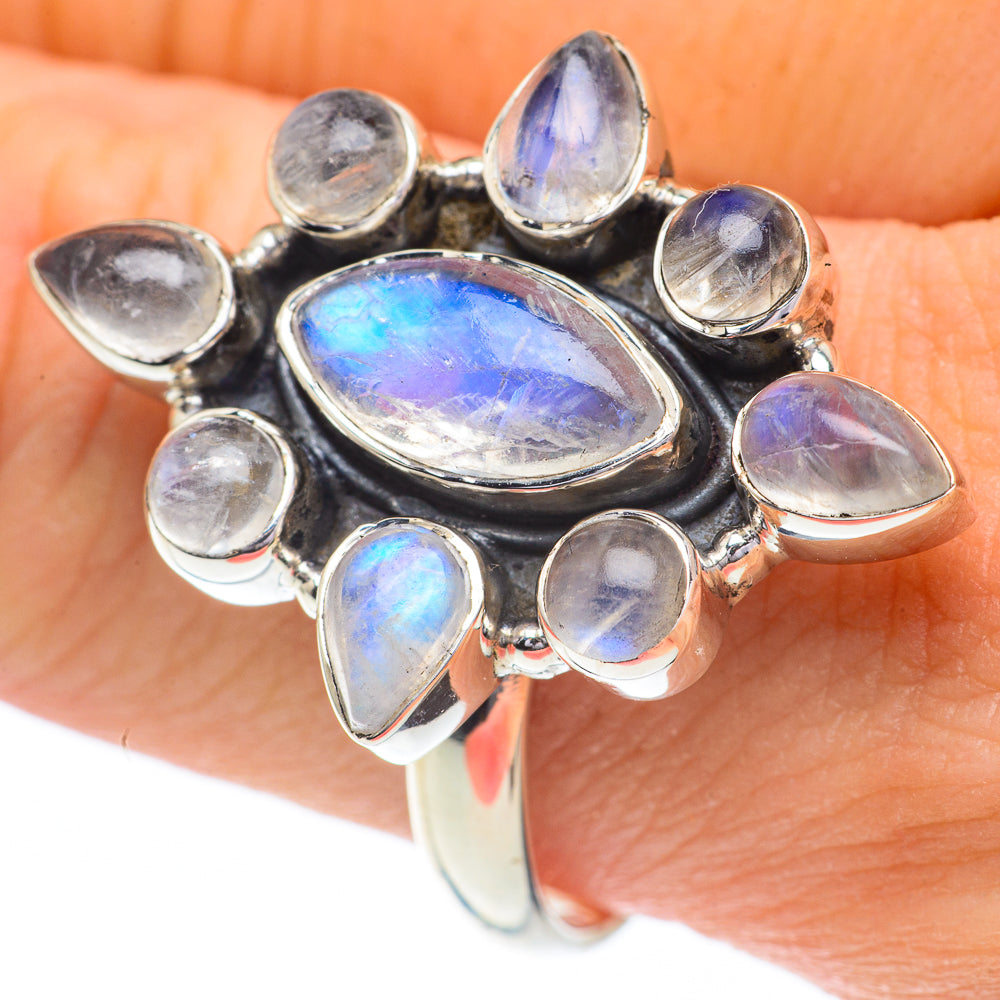 Rainbow Moonstone Rings handcrafted by Anasilvercos - RING60809