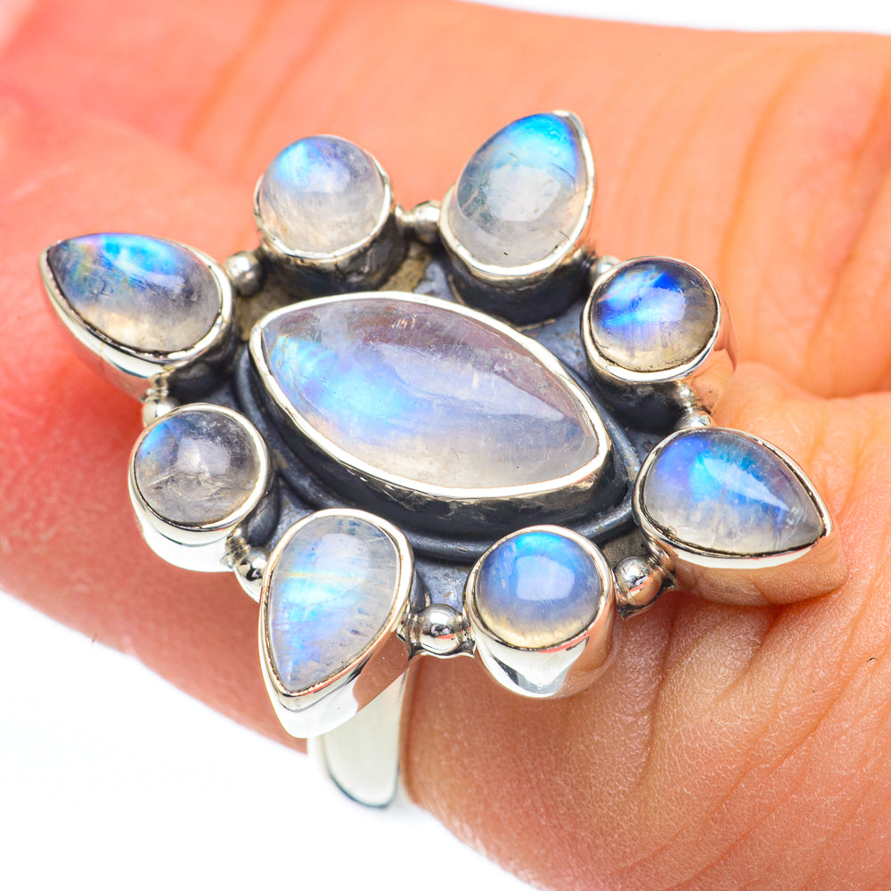 Rainbow Moonstone Rings handcrafted by Anasilvercos - RING60836