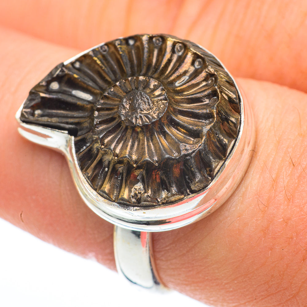 Pyrite Ammonite Rings handcrafted by Anasilvercos - RING61239