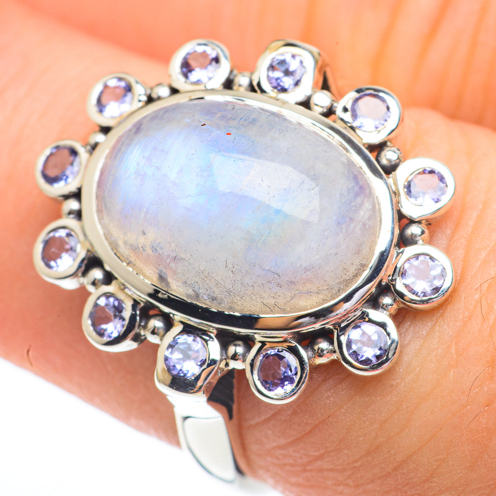 Rainbow Moonstone Rings handcrafted by Anasilvercos - RING61241