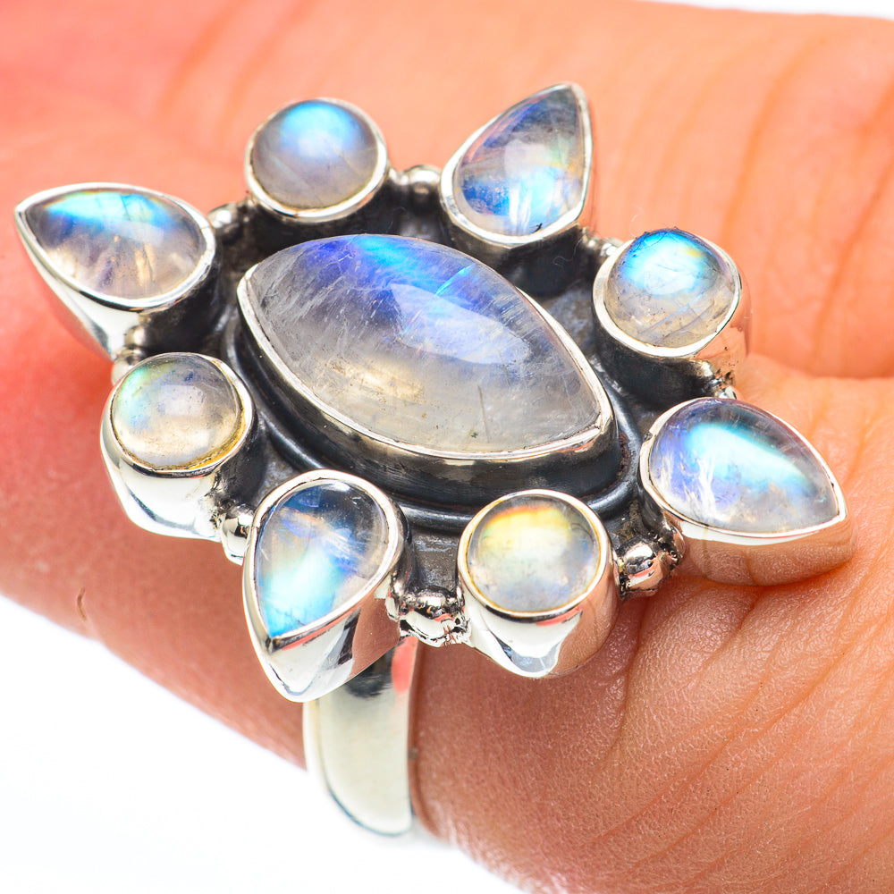 Rainbow Moonstone Rings handcrafted by Anasilvercos - RING61331
