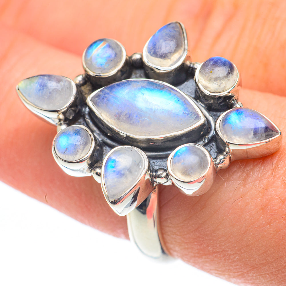 Rainbow Moonstone Rings handcrafted by Anasilvercos - RING61358