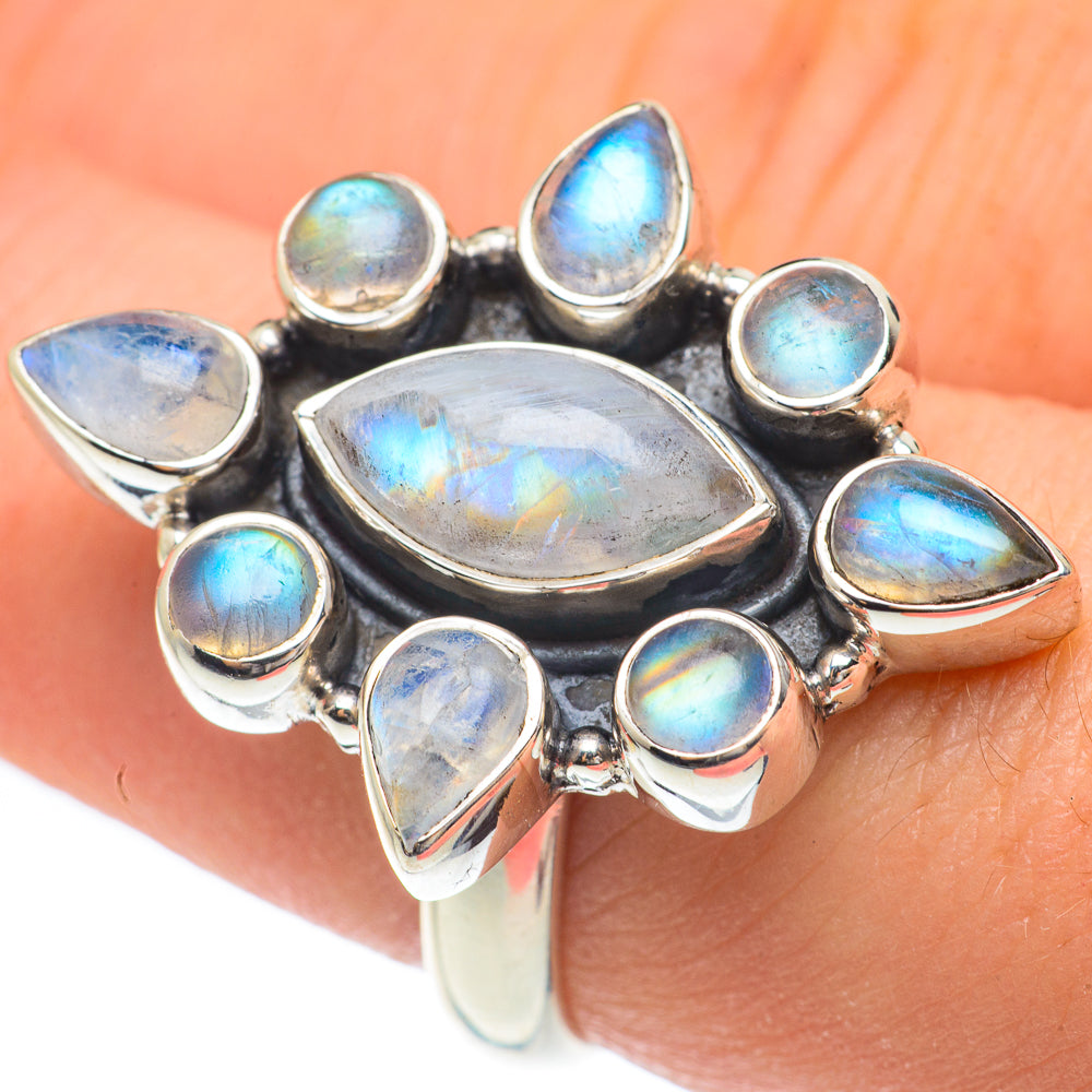 Rainbow Moonstone Rings handcrafted by Anasilvercos - RING61599