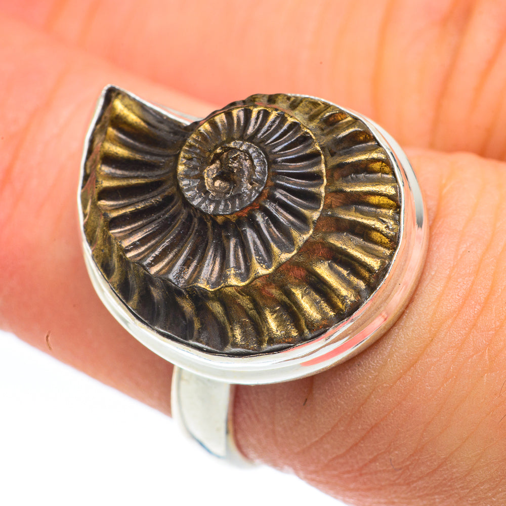 Pyrite Ammonite Rings handcrafted by Anasilvercos - RING61697