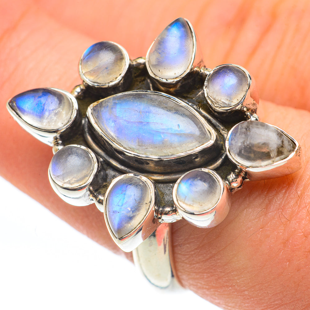 Rainbow Moonstone Rings handcrafted by Anasilvercos - RING61699