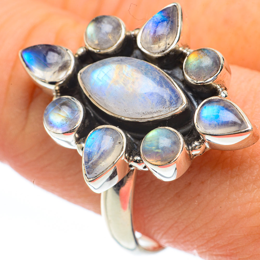 Rainbow Moonstone Rings handcrafted by Anasilvercos - RING61722