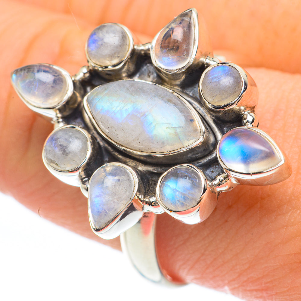 Rainbow Moonstone Rings handcrafted by Anasilvercos - RING61743