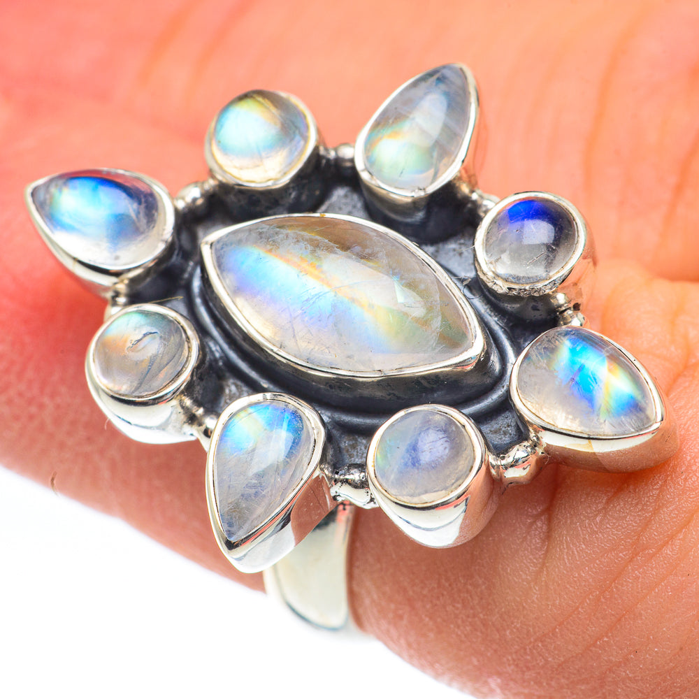 Rainbow Moonstone Rings handcrafted by Anasilvercos - RING61777