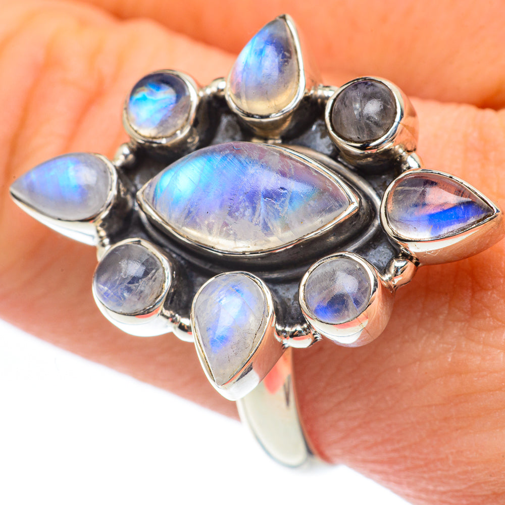 Rainbow Moonstone Rings handcrafted by Anasilvercos - RING61794