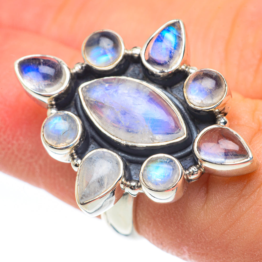 Rainbow Moonstone Rings handcrafted by Anasilvercos - RING61810