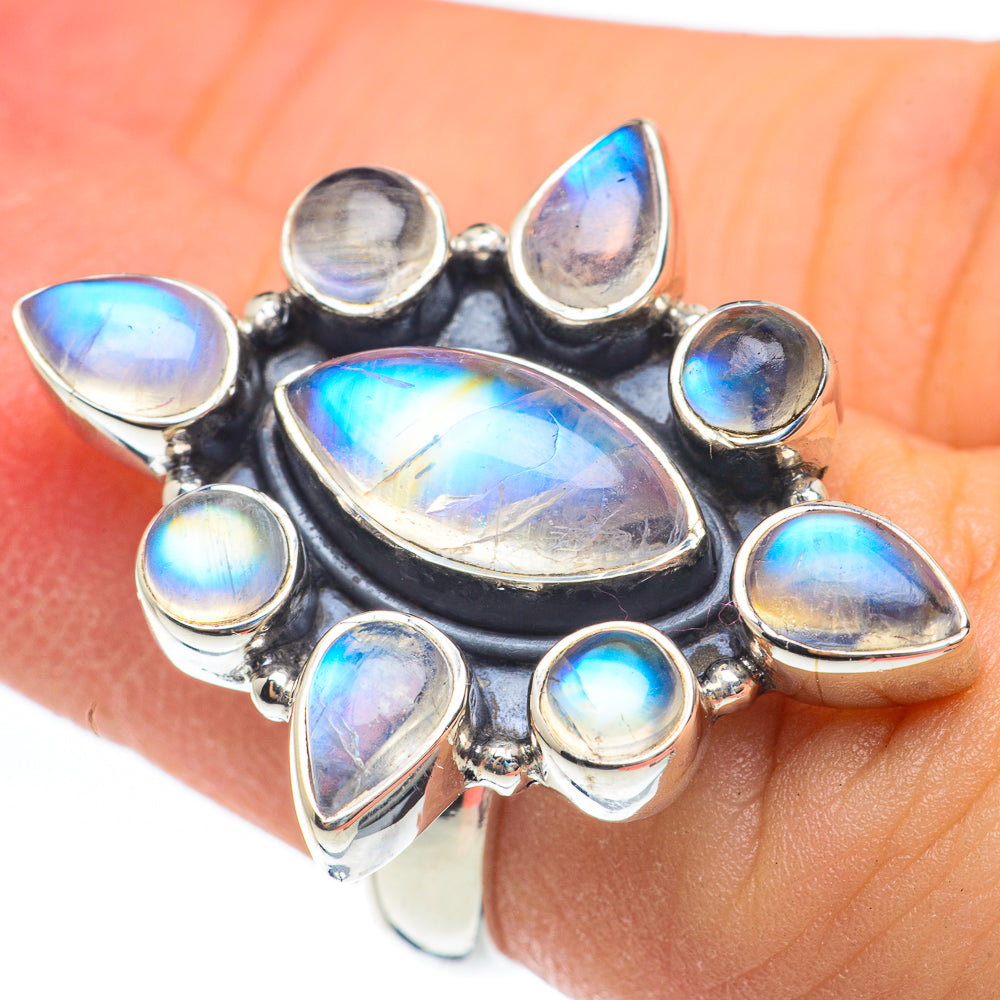 Rainbow Moonstone Rings handcrafted by Anasilvercos - RING61841