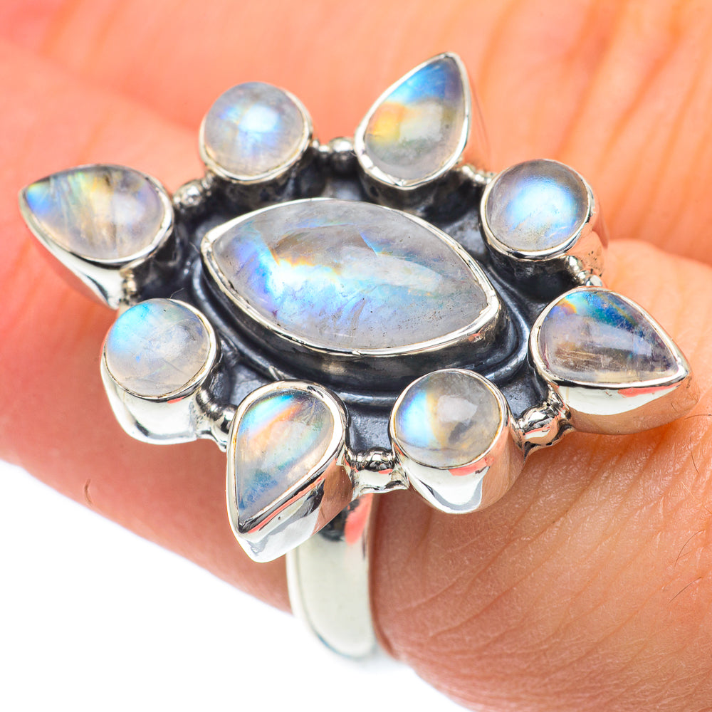 Rainbow Moonstone Rings handcrafted by Anasilvercos - RING61980