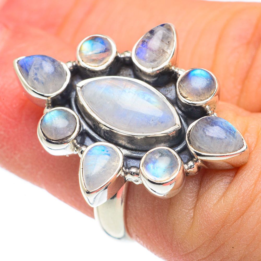Rainbow Moonstone Rings handcrafted by Anasilvercos - RING62013