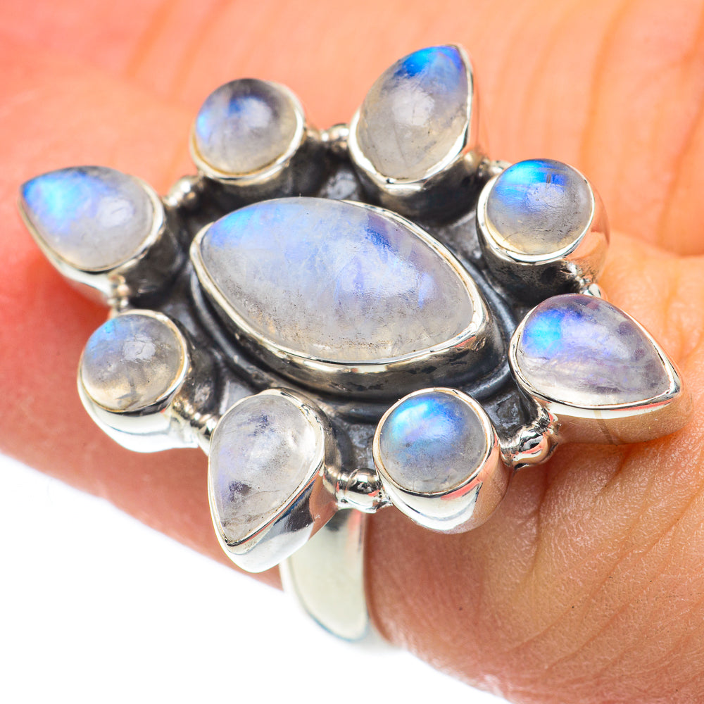 Rainbow Moonstone Rings handcrafted by Anasilvercos - RING62046