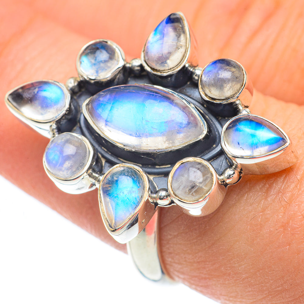 Rainbow Moonstone Rings handcrafted by Anasilvercos - RING62083