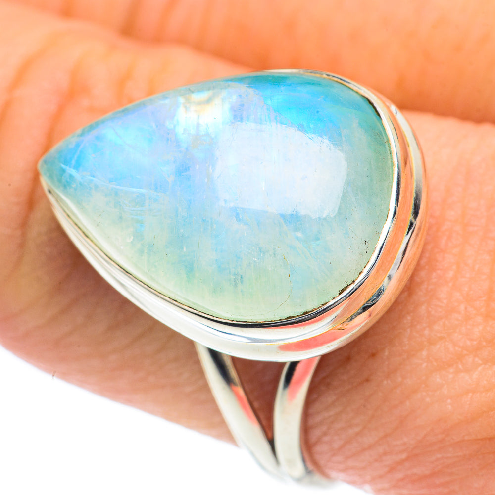 Rainbow Moonstone Rings handcrafted by Anasilvercos - RING62093