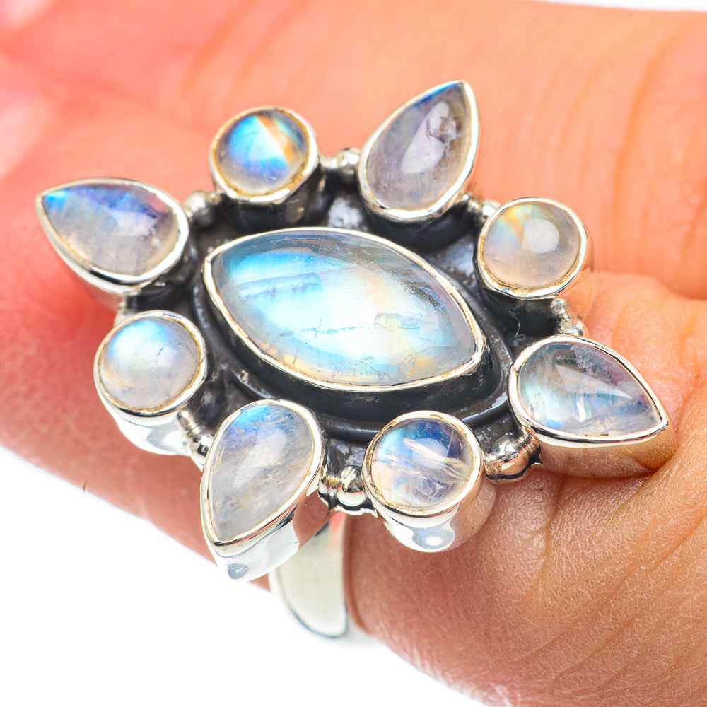 Rainbow Moonstone Rings handcrafted by Anasilvercos - RING62112