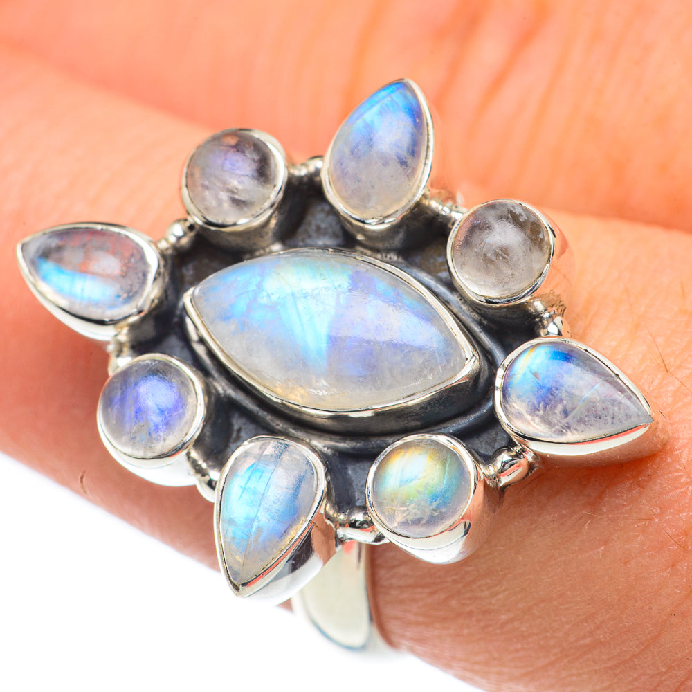 Rainbow Moonstone Rings handcrafted by Anasilvercos - RING62143