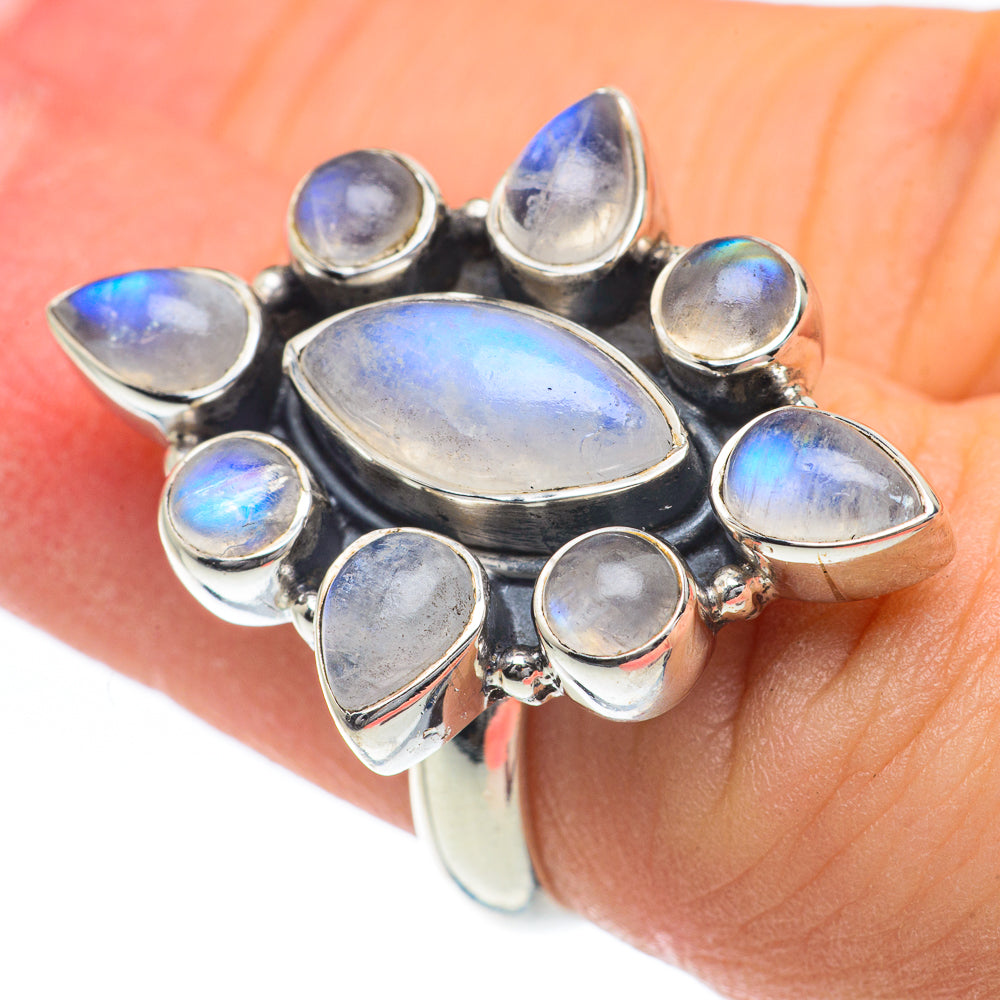 Rainbow Moonstone Rings handcrafted by Anasilvercos - RING62191