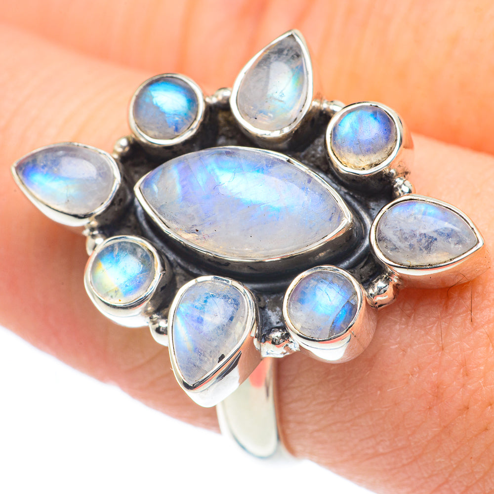 Rainbow Moonstone Rings handcrafted by Anasilvercos - RING62213