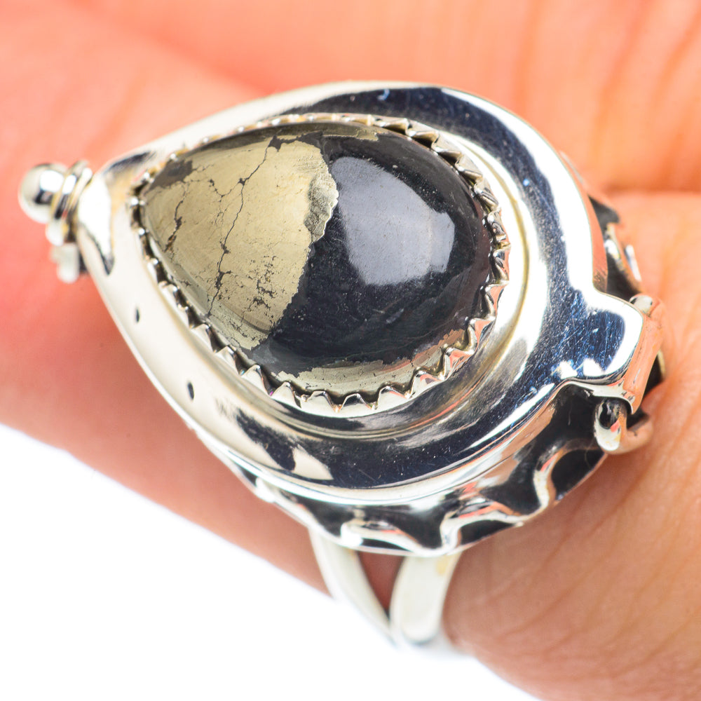 Pyrite In Black Onyx Rings handcrafted by Anasilvercos - RING62327